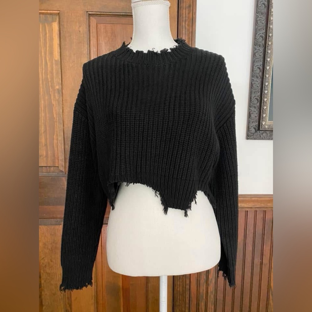 Wild Honey Black Distressed Sweater
